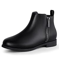 Girls Boots Kids Ankle Boots Zipper School Shoes Elegant Big Kid Fashion Winter Boots Zip-up Short Flat Bootie for Junior/Yourth Black/PU UK3