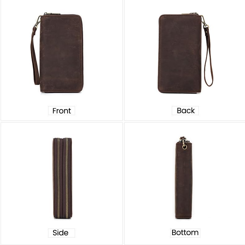 Generic Vintage Genuine Leather Wristlet Purse Top Grain Leather Wallets Large Capacity Credit Card Holder Long Phone Zip Clutch (Coffee)3