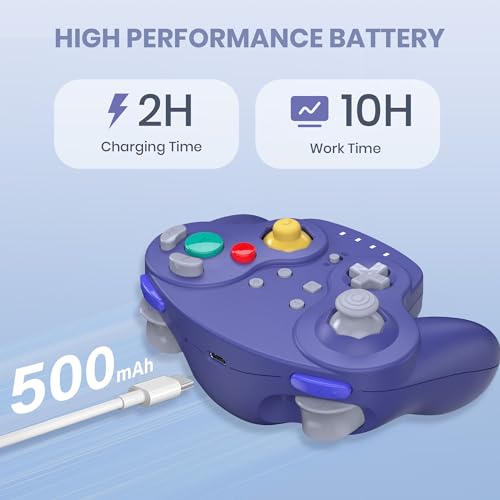 Image of SAFFUN 2 Pack Wireless GameCube Style Controller for Switch 1 & 2 / Lite /Switch Online, NGC Style Pro Controller Compatible with Windows PC, macOS - (Rechargeable) (Built-in Rumble) (NFC)- Indigo