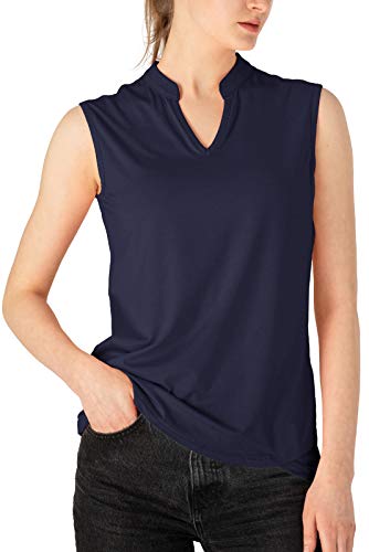 Basudam Women's Sleeveless Golf Polo Shirts V-Neck Collarless Tennis Athletic Shirts Quick Dry Navy Xxl #TOP1