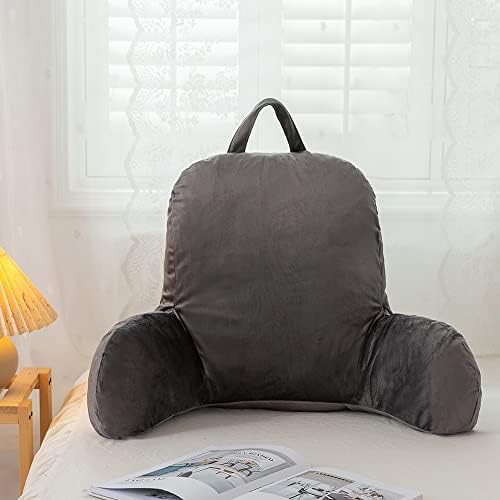 Donaness Crystal Velvet Grey Reading Pillow Bed Rest for Sitting Wedge Large Adult Backrest Lounge Cushion with Arms and Pockets