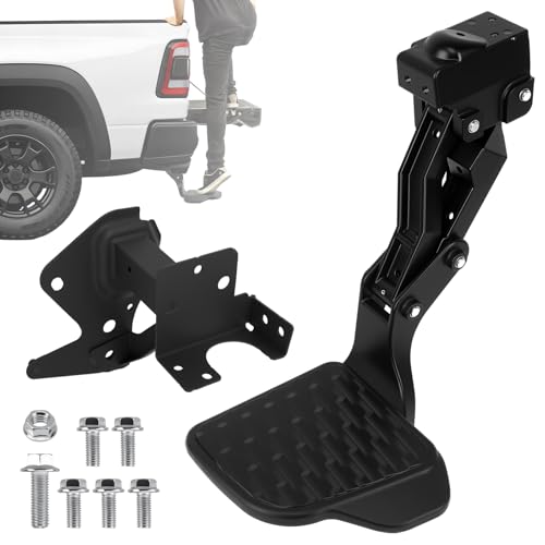 Upgraded Rear Bed Step Compatible with RAM 1500 2024 2025 2026 Retractable Bumper Tailgate Step Heavy Duty Aluminum Black Powder Coat Finish Rust Proof Corrosion Resistant (NOT for RHO or TRX)