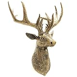 PARTS4LIVING Poly Hirschkopf zum Aufhängen Dekofigur Weihnachtsdeko Rentierkopf antik Gold 20x18x27 cm