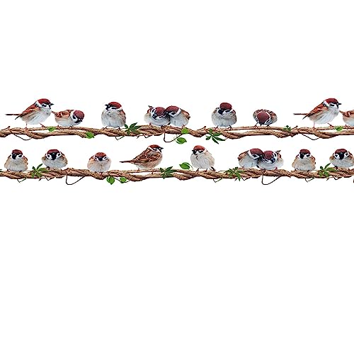 Dostear Bordure de papier peint Oiseau marron 2pcs Décoration murale amovible Frise Murale Papier Peint imperméable en PVC Plinthe Autocollant 20x50cm