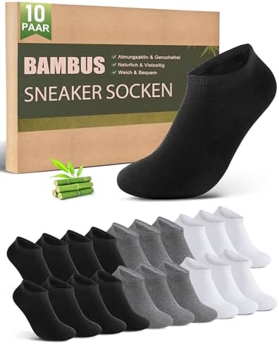 Effeet Bambus Sneaker Socken Herren Damen 10/20 Paar – Sneakersocken | 80% Bambusviskose, Atmungsaktiv, Antibakteriell, OEKO-TEX 100, elastischer Bund, Geruchshemmend, Langlebig, F