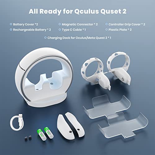 Vr Charging Station For Oculus Quest 2/Meta Quest 2, Codogoy Charging Dock Supports Led Indicator & Charging Headset, With 2 Rechargeable Batteries&Usb Charging Cable, Support Elite Strap With Battery #TOP6