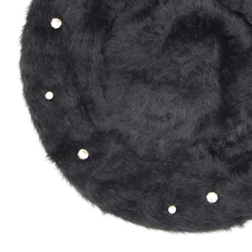 Women Girls Warm Rabbit Fur French Style Beret Shiny Rhinestones Pearl Winter Beanie Hat #TOP6