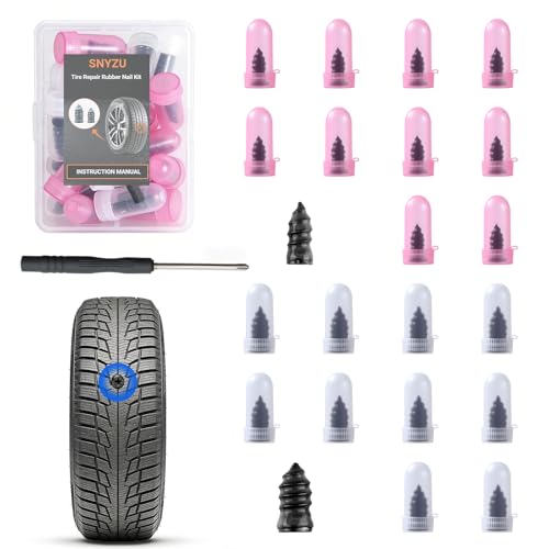 SNYZU 21 PCS Tire Repair Rubber Nail Kit, Premium Spiral Screw-in Tire Plugs with 2 Sizes, Emergency Roadside Flat Tire Fix Tool for Car Truck Motorcycle Tractor ATV SUV (20 PCS + 1PC Screwdriver)