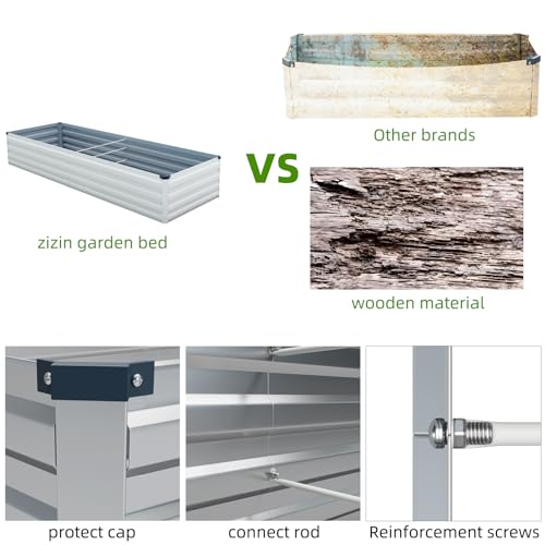 zizin Large Raised Garden Bed Kit 12x2x1.5FT Outdoor Rustproof Bottomless Metal Planter Box for Vegetables Flower Herb, Beige by zizin - Used condition - Image 4