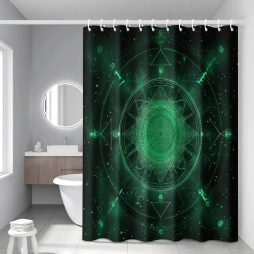 Rideau de douche mandala vert polyester lavable et imperméable 180x220cm pour baignoire - 2