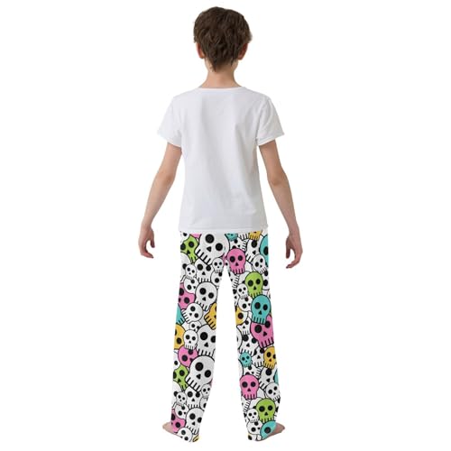 ZZXXB Skull Colorful Print Boys Long Pants Soft Trousers Elastic Waist Kids Lounge Bottoms with Pockets S-XL3