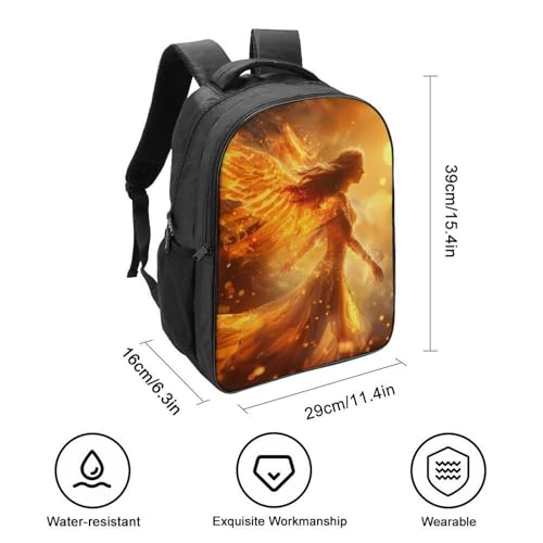 Woman Angel Fire Flame Funny 16 Inch Backpack for Men Women Casual Daypack with 2 Compartment for Travel Work2