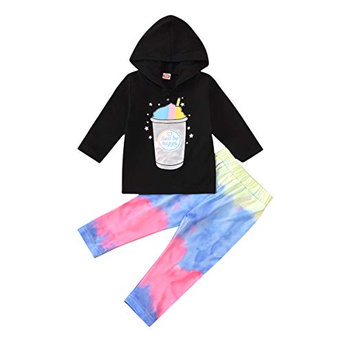 Toddler Baby Girl Boy Fall Winter Clothes Hoodie Long Sleeve Sweatshirt Top Tie Dye Pants 2PCS Outfit Set Black