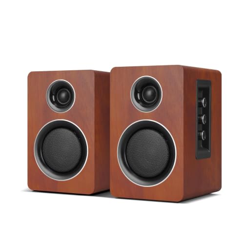 Image of Computer Speakers for Desktop PC, Active Bookshelf Speaker with 3 inch Carbon Fiber Woofer and Silk Film Tweeter, Supports Bluetooth 5.3, USB-C, AUX /RCA Input for Record Player TV - Brown Stereo Set
