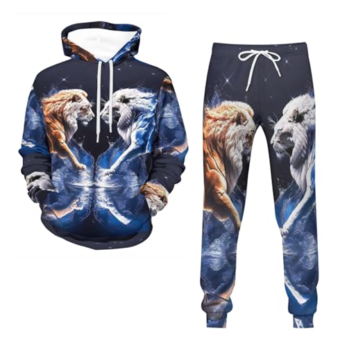 Chándal para hombre, estampado de león 3D, 2 piezas, informal, atlético, para correr, conjuntos cálidos, León 4, 3XL
