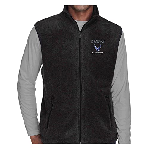 VetFriends.com US Air Force Veteran Fleece Vest USAF Wing Logo with Veteran Text on Poly Fleece Vest Military Apparel3