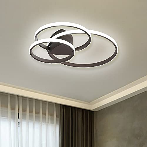 Best Cyber Monday 🔥 Qcyuui 3 Rings LED Ceiling Light, 56W Modern Ceiling Chandeliers, Flush Mount Creative Decor Lighting for Living Room Dining Room Kitchen Foyer Studio, Coffee 6500K/Cool White