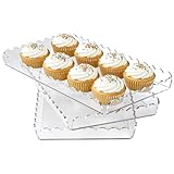 3 Pack Acrylic Serving Trays for Party, 12.9 x 7.1 Inch Scalloped Clear Serving Platter for Food Coffee Tea Snack, Catering Dessert Tray for Cupcake Fruit Party Table Decor (Tray-Clear)