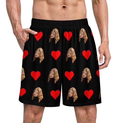 Custom Face Pajamas Shorts for Men, Funny Photo Personalized Sleeping Lounge Pjs Pants, Personalized Gifts