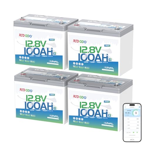 Image of Redodo 12V 100Ah LiFePO4 Battery Bluetooth, Low-Temp Protection BCI Group 24 Lithium Battery for Trolling Motor, Bulit-in 100A Smart BMS, Perfect for Marine, Boat, RV, Solar and Off Grid - 4 Pack