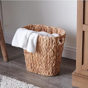 Bathroom Trash Can, Handwoven Wicker Trash Can with Handles for Bedroom, Living Roon, Kitchen, Bathroom and Office, Water Hyacinth Wicker Waste Basket, 1 Pack, 13"L x 7.5"W x 12.2"H, 3.2 Gallon Bathroom Trash Can Handwoven Wicker Trash Can with Handles for Bedroom Living Roon Kitchen Bathroom and Office Water Hyacinth Wicker Waste Basket 1 Pack 13L x 75W x 122H 32 Gallon