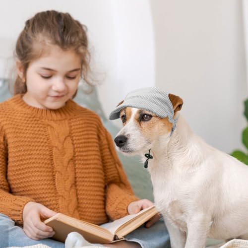 Hunde Baseballmütze, Verstellbar Sommer Sonnenschutz Hut Sonnenhüte mit Ohrlöchern, Haustier Sommer Hut für Welpen Hunde Mütze (Grau, M)