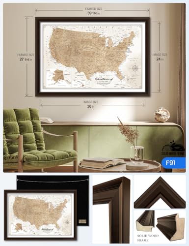 Image of IPIC - Custom Canvas USA Map for Wall Decor, Push Pin Board Decor to Mark Travels, Personalized Artwork with Names and Message on, Oversize USA Travel Map Print for Home, Office, Study, and RV