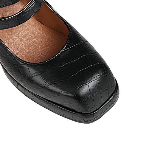 Mistu Women's Platform Chunky High Heel Mary Janes Pumps Square Toe Ankle Strap Classic Oxford Dress Shoes Black #TOP4