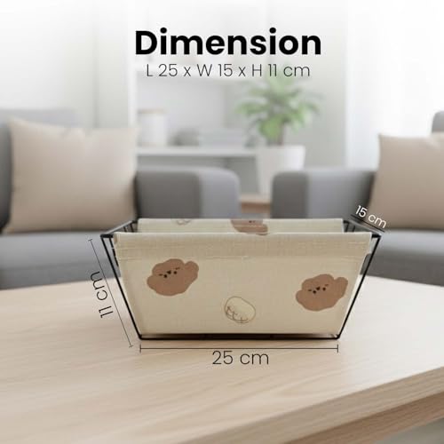 Image of Go Hooked Metal Storage Basket with Removable Fabric Liner | Cute Bread & Bear Print Multipurpose Organizer for Home, Bathroom, Kids Room & Desk | Decorative Wire Basket for Fruits, Toys, Snacks