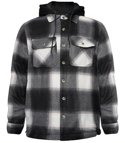 Image of Yasumond Mens Hoodies Fleece Jacket Plaid Flannel Heavy Sherpa Lined Hooded Zip Up Warm Winter Coats Big Tall