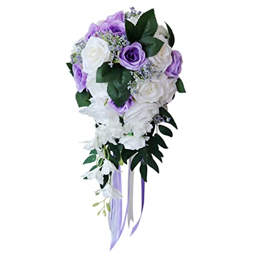 Bouquet de mariée goutte d'eau en roses de simulation pourpres - 2