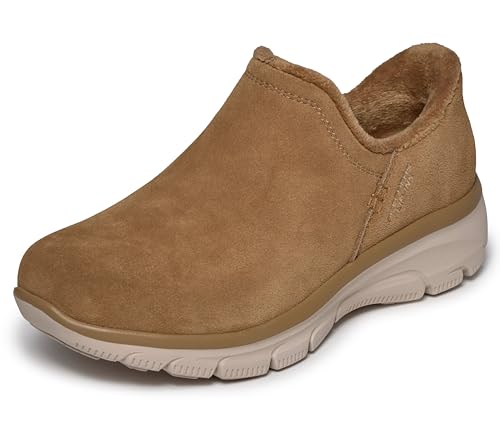 Skechers Women's EASY GOING - MODERN HOUR SUEDE Hands Free Slip-Ins, Scooped Collar Boot in full Suede, Taupe, 8W