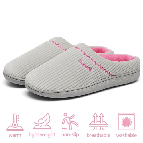 Image of House Slippers for Women with Arch Support | Memory Foam Non-Slip, Two Tone Embroidered Soft Home Slippers, All Season Comfort