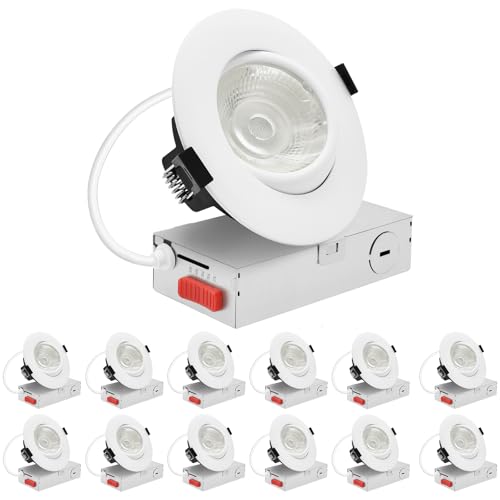 LUXRITE 4-Inch Gimbal LED Recessed Lighting, 5 Color Selectable 2700K-5000K,