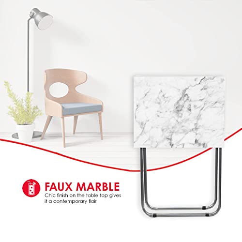Home Basics Multi-Purpose Sturdy And Durable Decorative Cocktails Tv Folding Table Tray Desk Bedside Laptop Snacks White Marble #TOP5