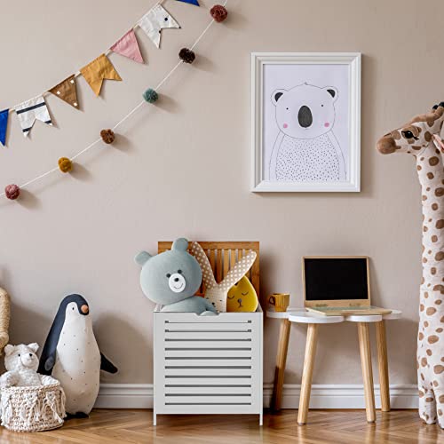 Rebecca Mobili Cesto para la colada sucia con tapa de madera de bambú MDF blanco marrón para ahorrar espacio, organización de la lavadería del baño - Medidas 55 x 50 x 30 cm - Art. RE6711 - imagen 6