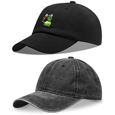 Black Baseball Cap 100% Cotton,Classic Low Washed Cap and Kermit The Frog Sipping Tea Hat Cover
