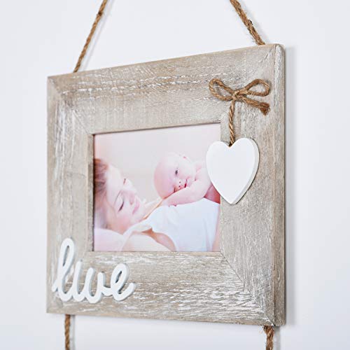 Yaetm Live Laugh Love Collage Hanging Picture Frame 4X6, 2 Pack, Solid Wood 3 Photo Frames Set, Wall Mount Verticval Display, Rustic Grey #TOP3