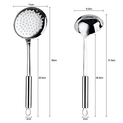 Rj Legend, Cooking Utensils Set, Kitchen Gadgets, 5 Serving Spoons With Hanging Hooks, Heat Resistant, 304 Stainless Steel | Gravy Ladle, Oil Skimmer, Egg Beater Whisk, Pasta Strainer, Soup Ladle #TOP2