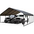 Poborin 20x20 ft Metal Carport for Outdoor Garages Steel Heavy Duty Portable Garage with Large Tall Carports Canopy for Snow, Car Ports with Galvanized Steel Roof & Frame - Grey