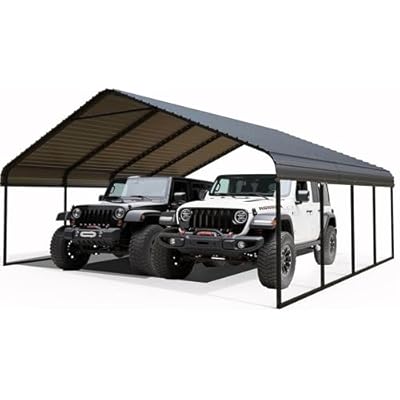 Poborin 20x20 ft Metal Carport for Outdoor Garages Steel Heavy Duty Portable Garage with Large Tall Carports Canopy for Snow, Car Ports with Galvanized Steel Roof & Frame - Grey