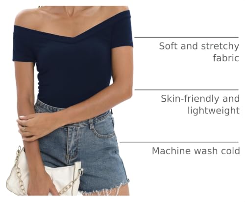 Image of Sarin Mathews Womens Shirts Off The Shoulder Tops Sexy V Neck Slim Fit Shirts Tops Blouses