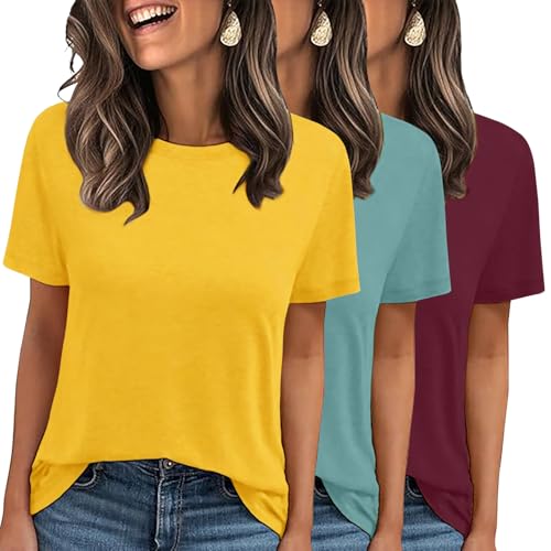 LOOKFACE 3 Pack Womens Basic T Shirts Summer Tops 2026 Short Sleeve Tees Comfy Casual Vacation Clothes