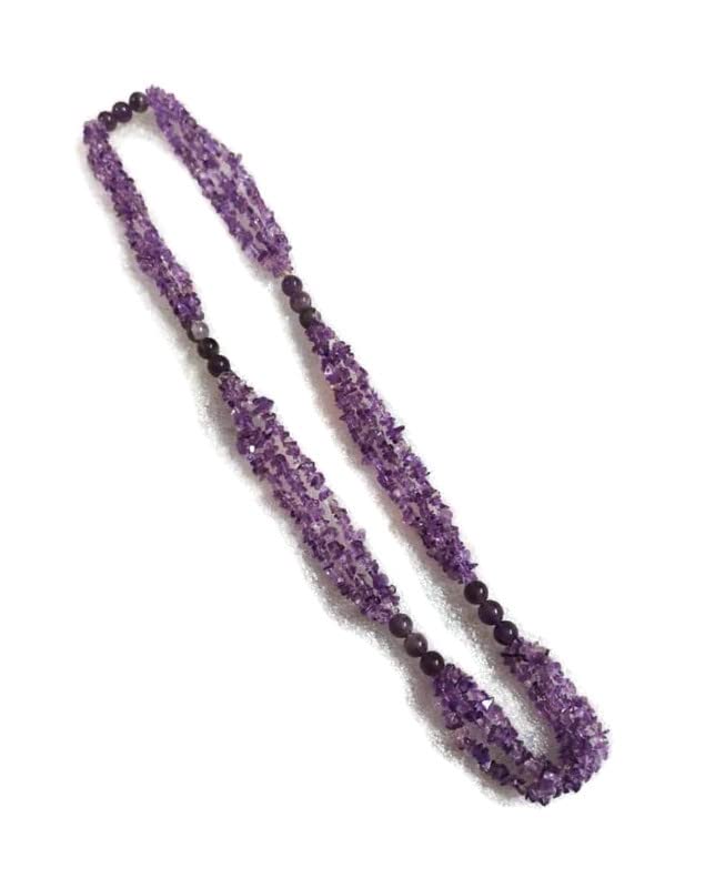 Améthyste de Zambie collier triple rang de pépites brutes 66 cm en pierres véritables