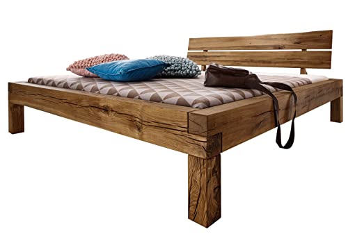 Massivmoebel24.de Balkenbett Wildeiche 140x200 Tabacco geölt JANGALI #410