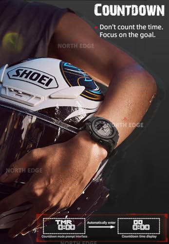 Image of NORTH EDGE Fortress Dual-Display Analog Digital Outdoor Watch with Stopwatch, Countdown Timer, World Time 33 Zones, Luminous LED Backlight, Multiple Alarms, 5 ATM Water Resistant, Black Strap