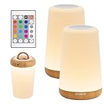 UPXNBOR Night Light, LED Touch Bedside Table Lamp with Remote Control Dimmable Light, 13 RGB Colours and 5 Brightness Levels, Timer, Hook, USB Rechargeable, Portable Lamp for Bedroom, Living Room 2PCS