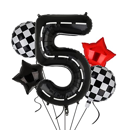 Race Car Birthday Balloons 40 Inch Racetrack Number Balloon 5 Black Boys 5St Birthday Race Car Theme Party Decor Supplies 5 Pcs #TOP16
