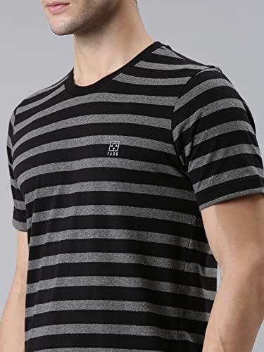 Image of F A S O Men's T-Shirt - Super Soft Combed Cotton Rich Fabric Sporty Striped Design Customized Comfort Fit