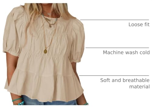 Image of Tankaneo Womens Puff Sleeve Peplum Babydoll Tops Summer Flowy Pleated Cotton T-Shirts Casual Loose Fit Cute Blouse